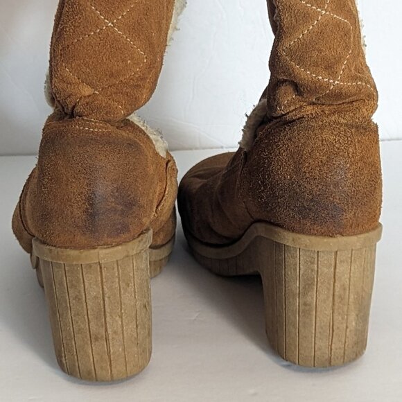 Vintage Suede Western Festival Platform Boots Shearling Lined Boho Size 8 - Picture 5 of 15